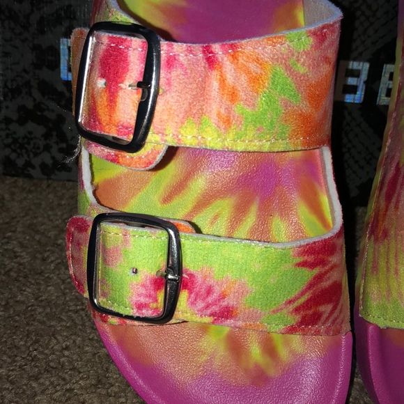 Cape Robbin tie dye pink yellow buckle slide sandal - Picture 2 of 8